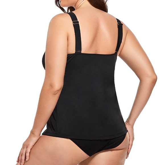 NWT Plus Women’s Tankini Swimsuit Bathing Suit Top Solid Black XL 18 - Picture 4 of 7